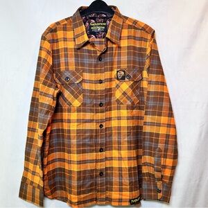 NWOT Middle of Beyond Pumpkinhead Orange Plaid Flannel Button Down Shirt. Size L